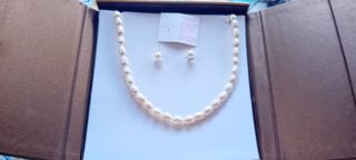 Conjunto Collar y Pendientes Perlas Naturales Plat