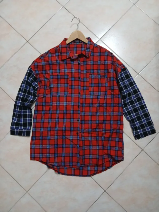 Boohoo Camicia rossa blu fantasia quadri tartan