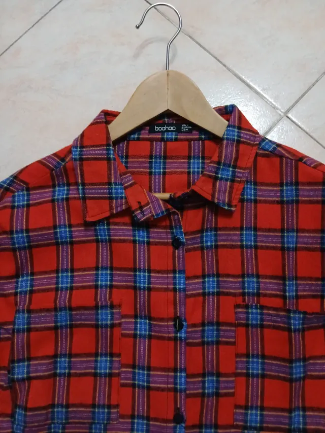 Boohoo Camicia rossa blu fantasia quadri tartan