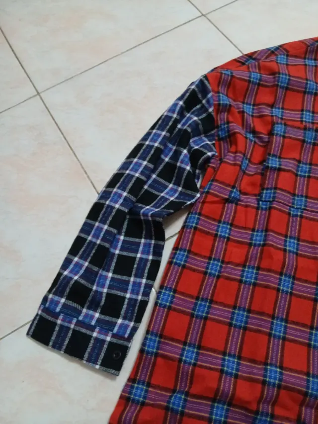 Boohoo Camicia rossa blu fantasia quadri tartan