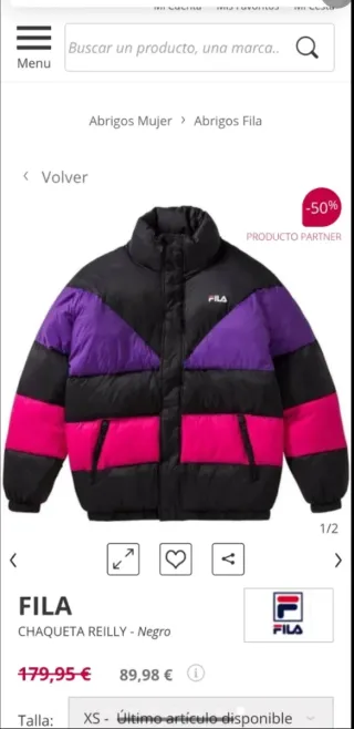 Anorak Fila Negro, Morado y Rosa
