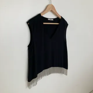 Blusa Mango negra con flecos
