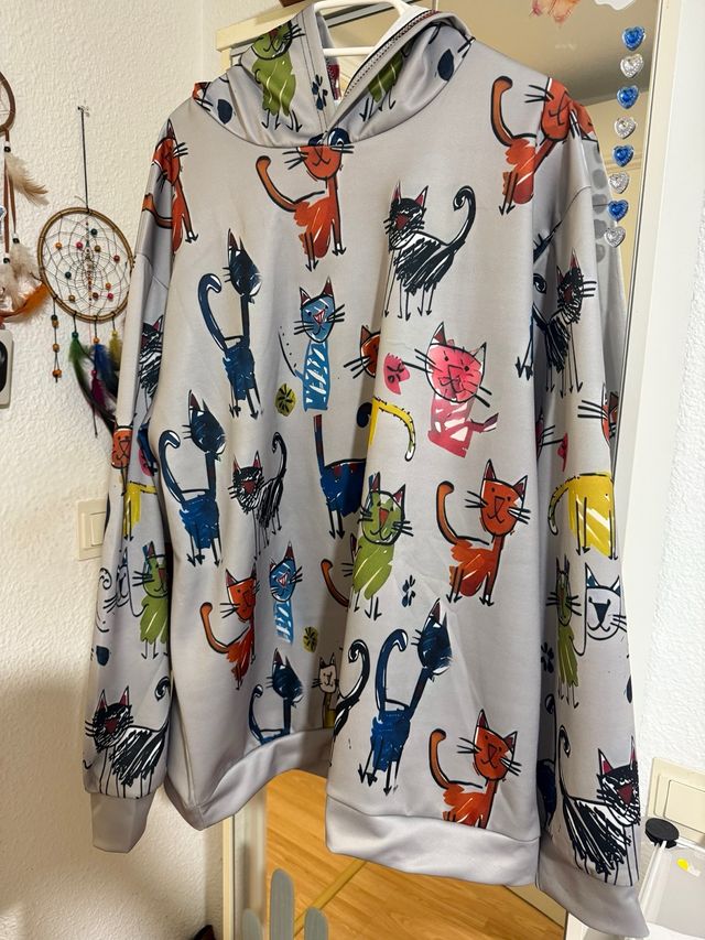 Sudadera con estampado de gatos oversize XXL