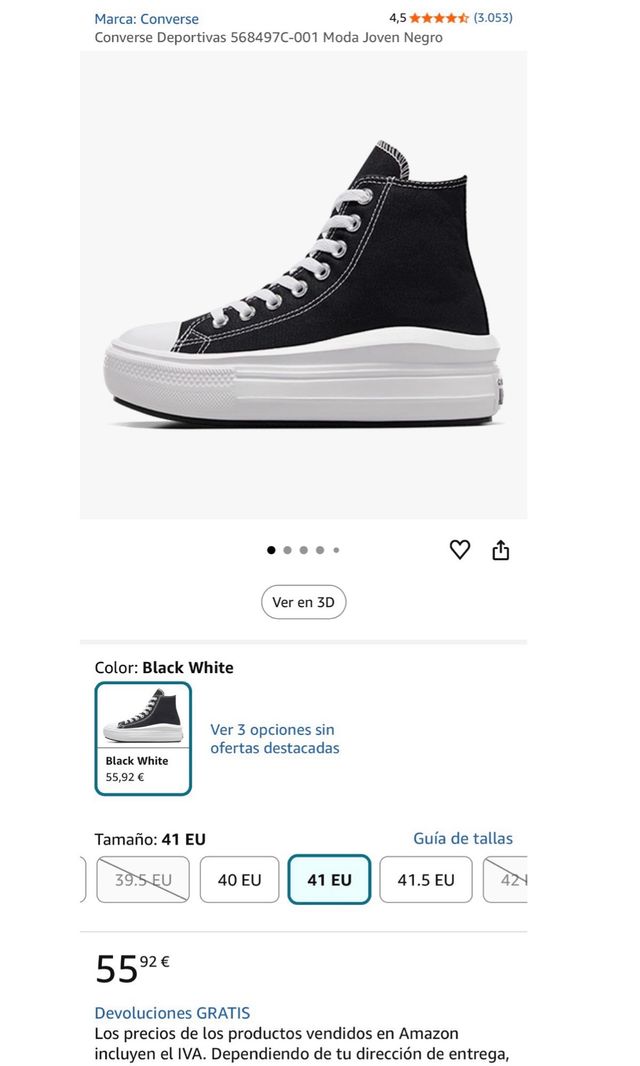 Converse Plataforma Negras Talla 38