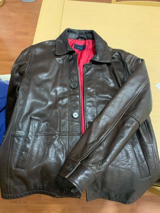 Chaqueta de cuero marrón hombre
