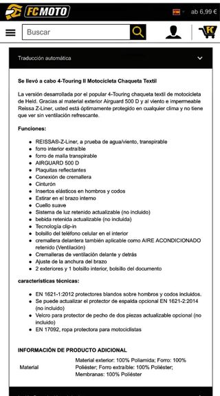 Chaqueta Moto Held 4 Touring II Talla XL