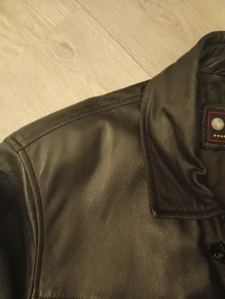 Cazadora larga cuero hombre negra