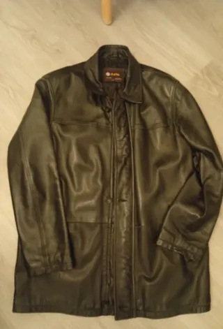 Cazadora larga cuero hombre negra