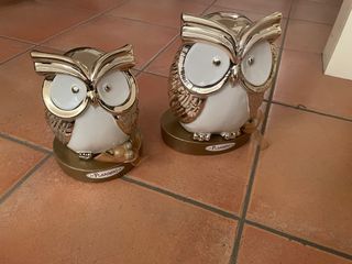 Coppia Gufi Ceramica Dorata