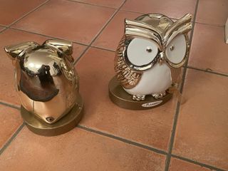 Coppia Gufi Ceramica Dorata