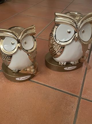 Coppia Gufi Ceramica Dorata