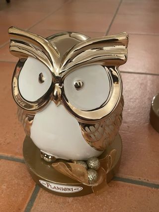 Coppia Gufi Ceramica Dorata