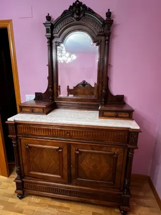 Mueble tocador antiguo madera y mármol