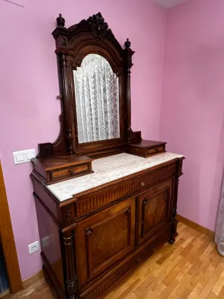Mueble tocador antiguo madera y mármol