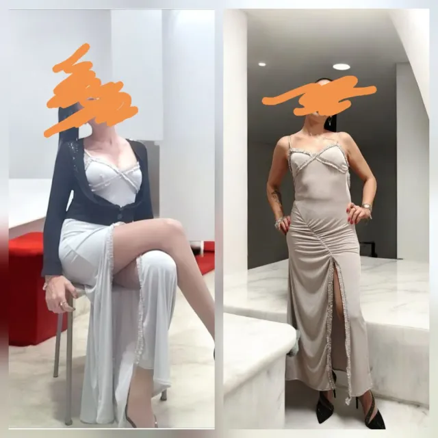 Abito lungo elegante beige/argento