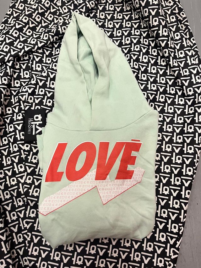 Sudadera con capucha FAKE LOVE verde y rojo