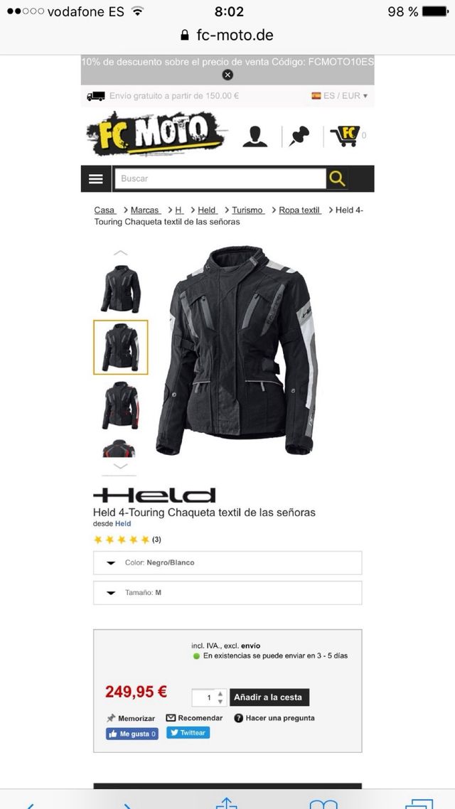 Chaqueta Moto Held 4 Touring Mujer Talla M