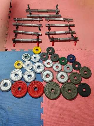 PESAS DISCOS BARRAS 28MM MANCUERNAS