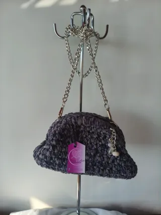 Borsa in lycra e ciniglia grigia