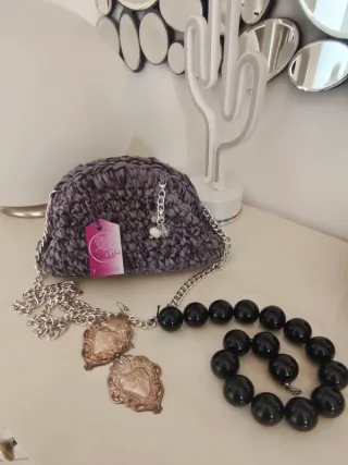 Borsa in lycra e ciniglia grigia