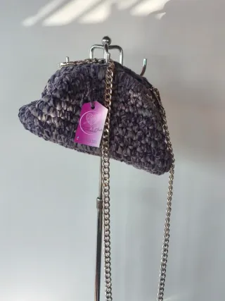 Borsa in lycra e ciniglia grigia