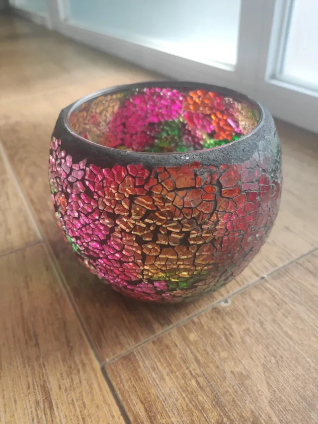 Portavelas de cristal mosaico