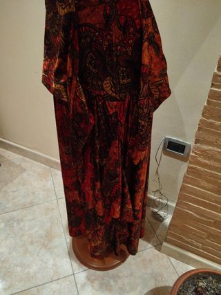 Maxigonna lunga fantasia rossa e marrone