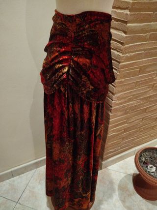 Maxigonna lunga fantasia rossa e marrone