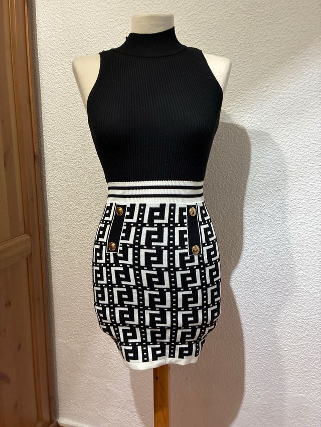 Vestido Fendi Punto Negro Blanco