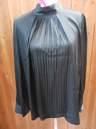 Camisa Massimo Dutti Negra Manga Larga Mujer