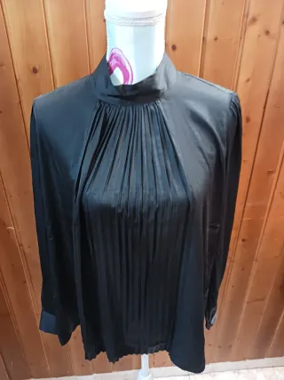 Camisa Massimo Dutti Negra Manga Larga Mujer