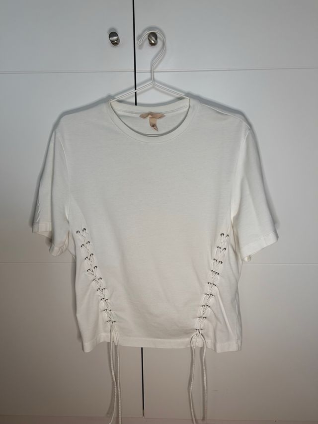 Camiseta H&M blanca cordones talla S/M