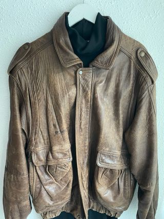 Chaqueta vintage cuero marrón años 80