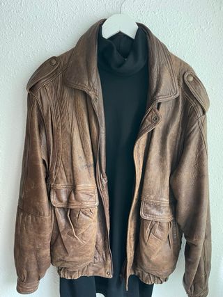 Chaqueta vintage cuero marrón años 80