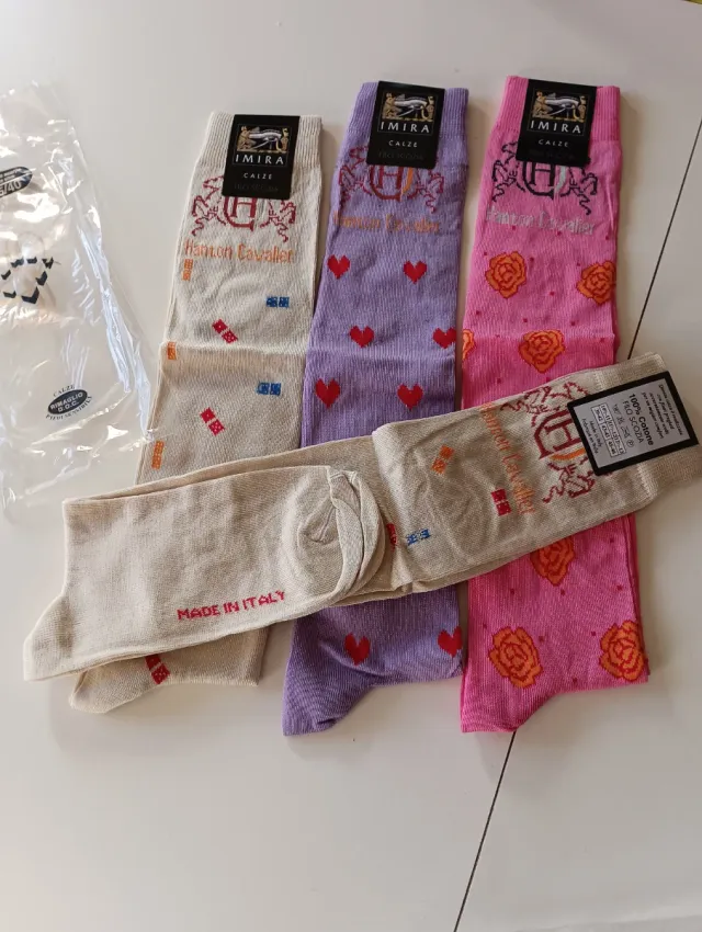 Calze lunghe uomo Imira cotone beige/rosa/viola