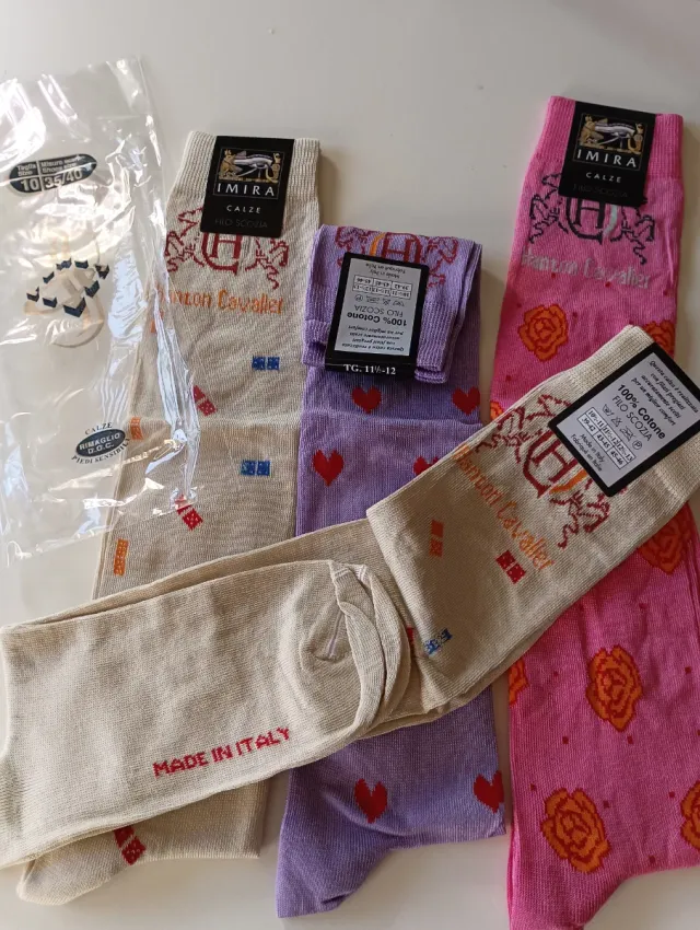 Calze lunghe uomo Imira cotone beige/rosa/viola