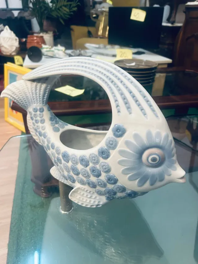 Figura Pez Lladró Porcelana Azul Blanco