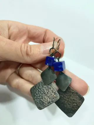 Pendientes Plata Diseño Cuadrado Azul