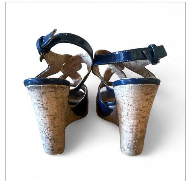 Sandalias Zara Cuña Talla 36 Azul Marino.