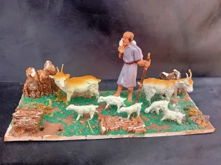 Belén Oliver, Cura con ponte, pastore con capre 7 cm