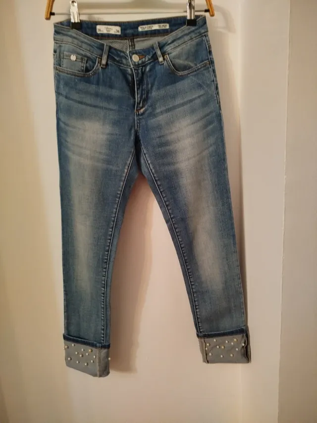 Pantalón vaquero mujer con perlas