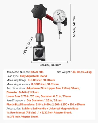 Indicatore di Prova a Quadrante con Base Magnetica