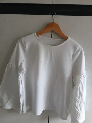 Camiseta blanca mujer mangas anchas. Da talla