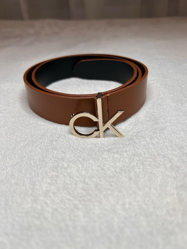 Cinturón Calvin Klein Marrón Hebilla Plateada