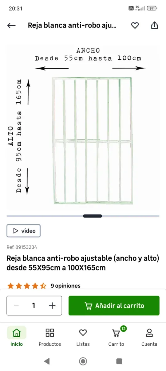 Reja blanca ajustable 55-100cm x 95-165cm