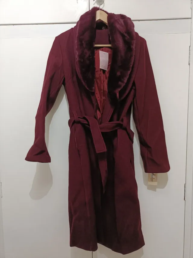 Abrigo largo buganvilla pelo extraíble