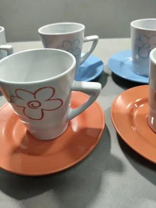 Juego de café tazas flor naranja y blanco