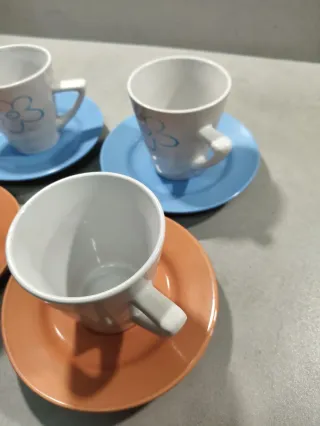 Juego de café tazas flor naranja y blanco