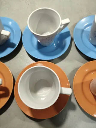 Juego de café tazas flor naranja y blanco