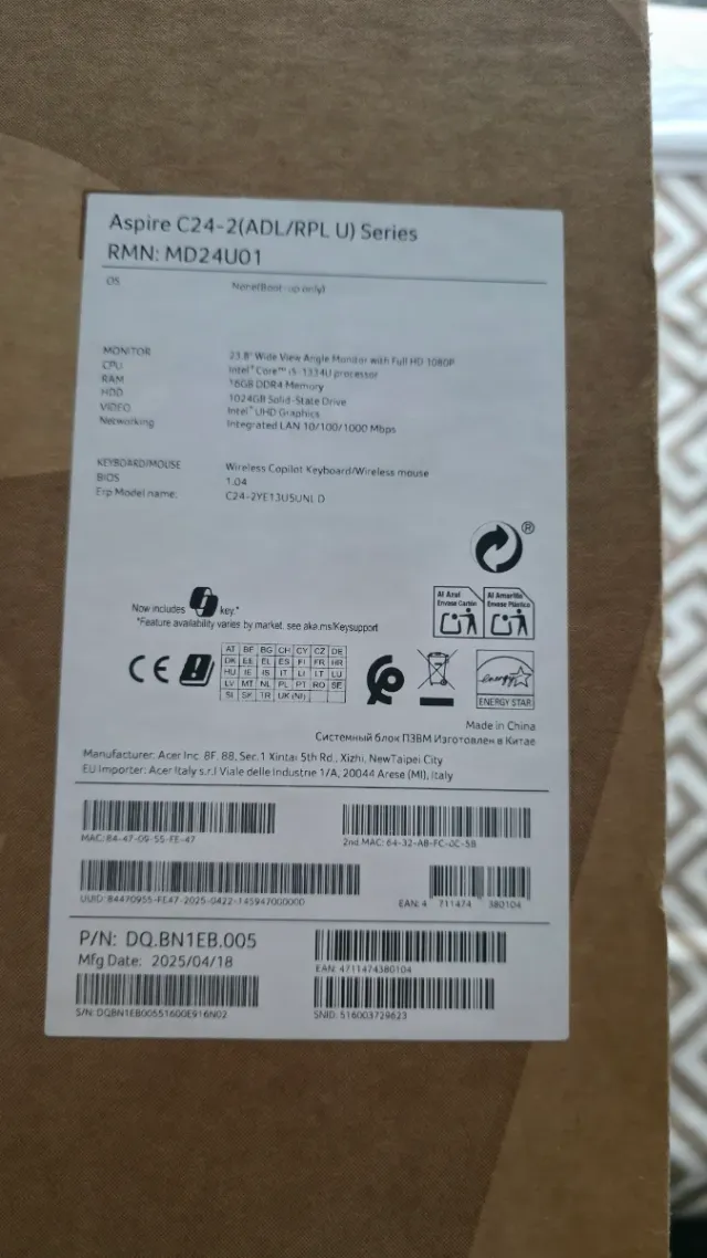 Acer Aspire C24-2YE13U5UNL Nuevo 16GB/1TB